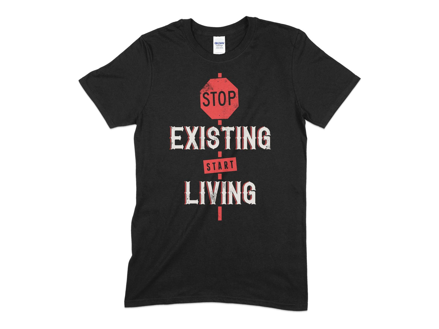 Stop existing start living t-shirt - Premium t-shirt from MyDesigns - Just $17.95! Shop now at Lees Krazy Teez