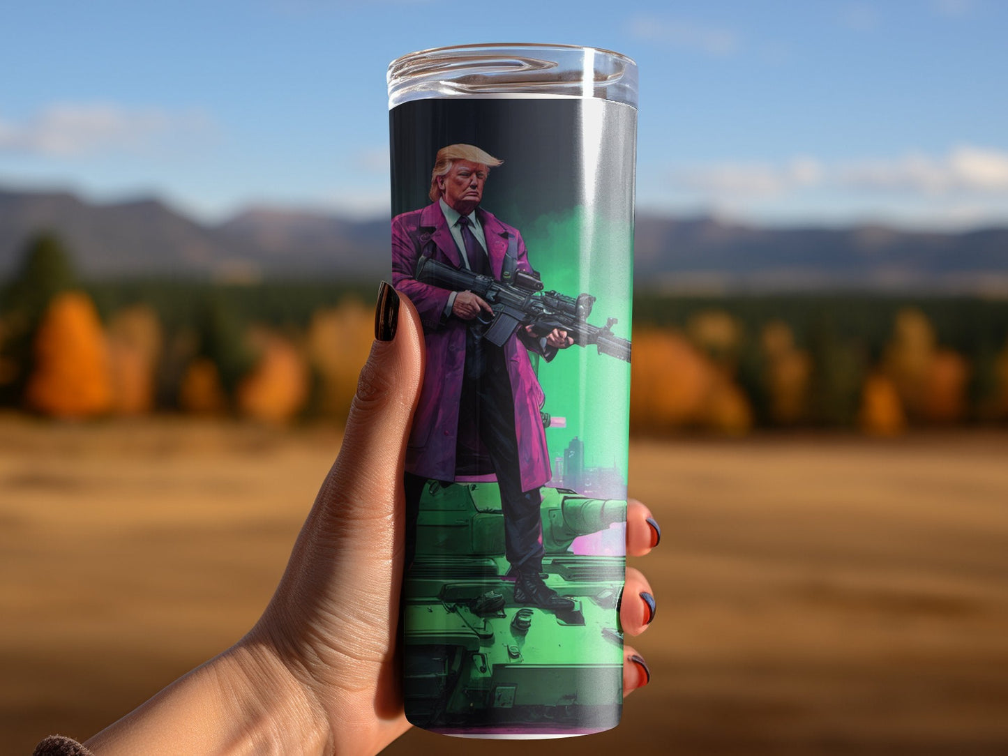 Donald Trump cyberpunk standing on tank 20oz skinny tumbler - Premium tumbler from MyDesigns - Just $29.95! Shop now at Lees Krazy Teez