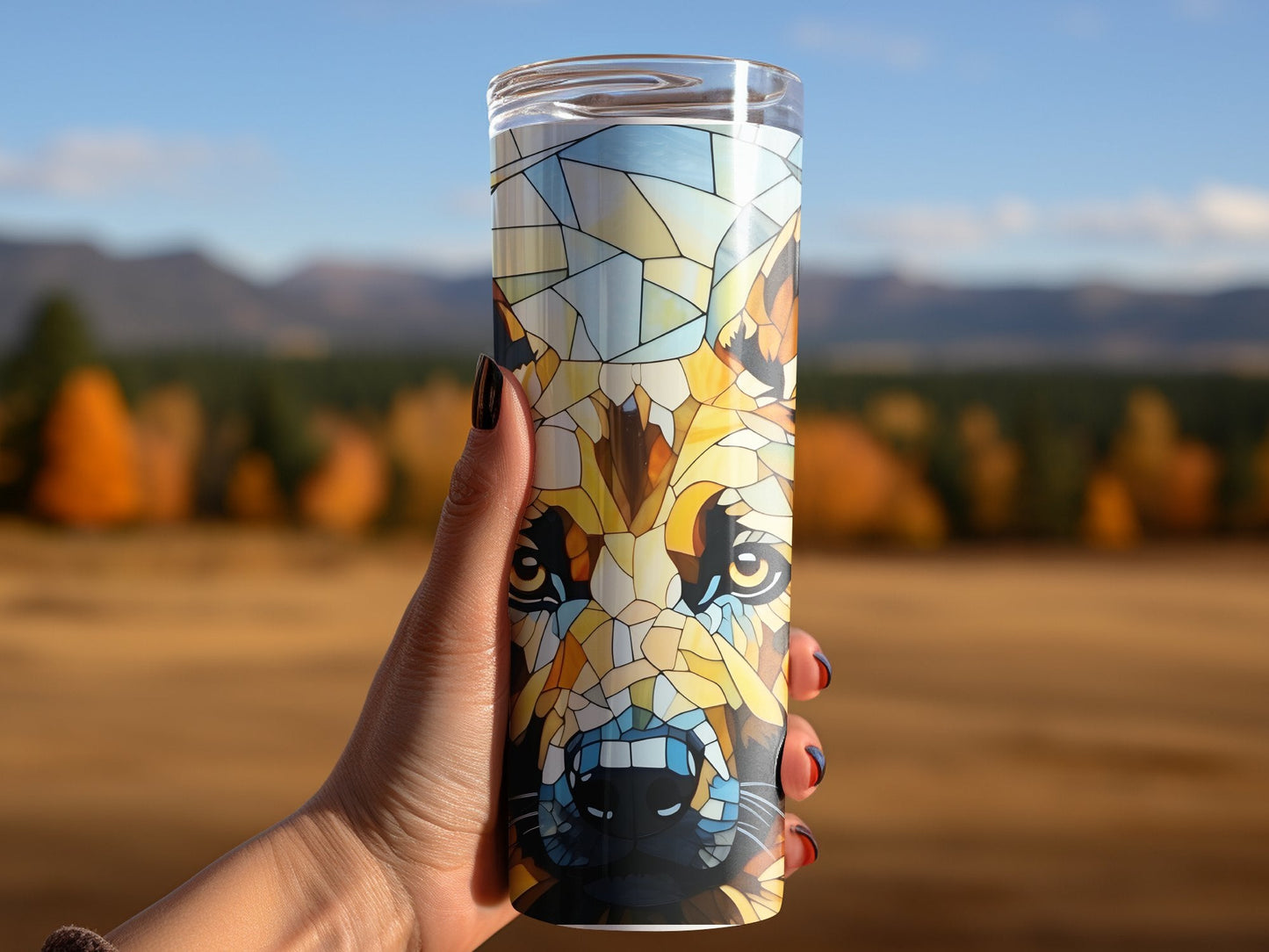 German Shephard Stained glass dog 20oz skinny tumbler - Premium tumbler from MyDesigns - Just $26.95! Shop now at Lees Krazy Teez