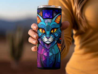 Stained glass cat 20oz skinny sublimation tumbler - Premium tumbler from MyDesigns - Just $29.95! Shop now at Lees Krazy Teez