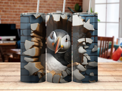 Puffin 3D Cracked Hole Vector art 20oz skinny tumbler - Premium tumbler from MyDesigns - Just $29.95! Shop now at Lees Krazy Teez