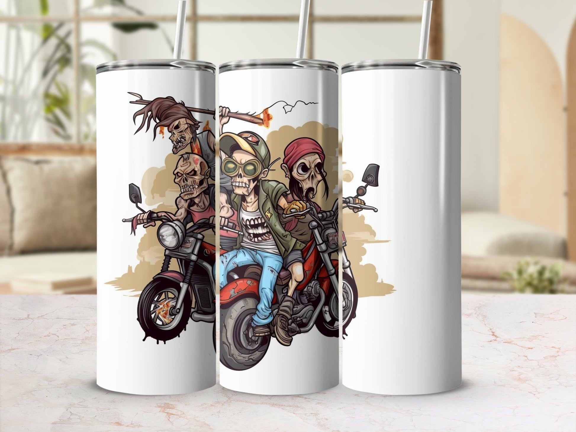 3d bad ass skulls riding motorcycle 20oz tumbler - Premium tumbler from MyDesigns - Just $29.95! Shop now at Lees Krazy Teez