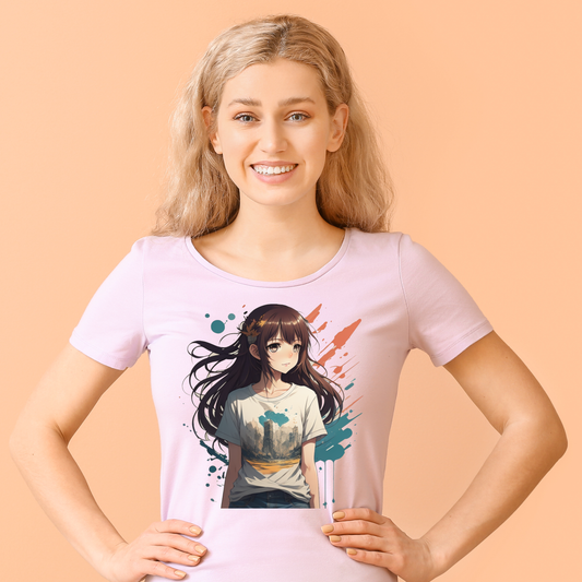 aesthetic anime cute girl model cartoon background splash art t shirt - Premium t-shirt from Lees Krazy Teez - Just $21.95! Shop now at Lees Krazy Teez