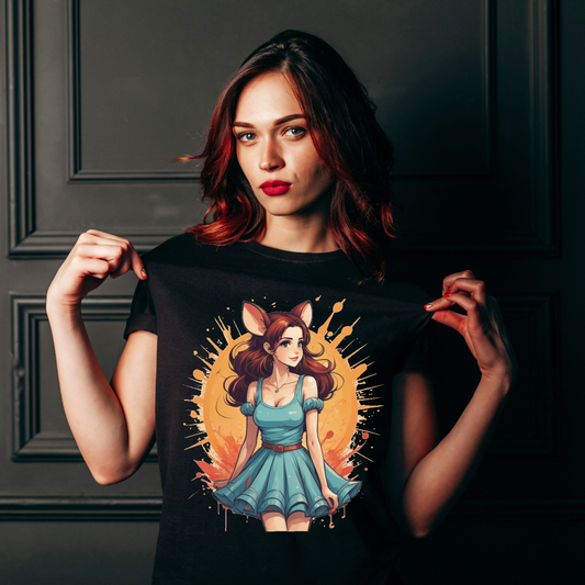 aesthetic beautiful woman dressed as a mouse in a cute dress cartoon background splash art t shirt - Premium t-shirt from Lees Krazy Teez - Just $21.95! Shop now at Lees Krazy Teez