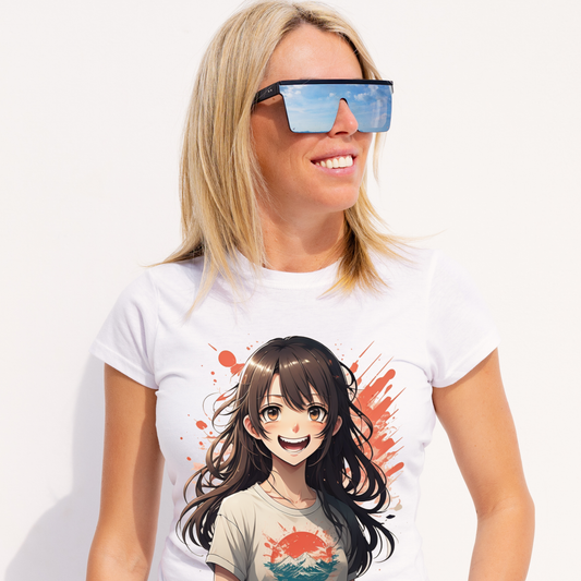 aesthetic japanese anime girl smiling cartoon background splash art t shirt - Premium t-shirt from Lees Krazy Teez - Just $21.95! Shop now at Lees Krazy Teez