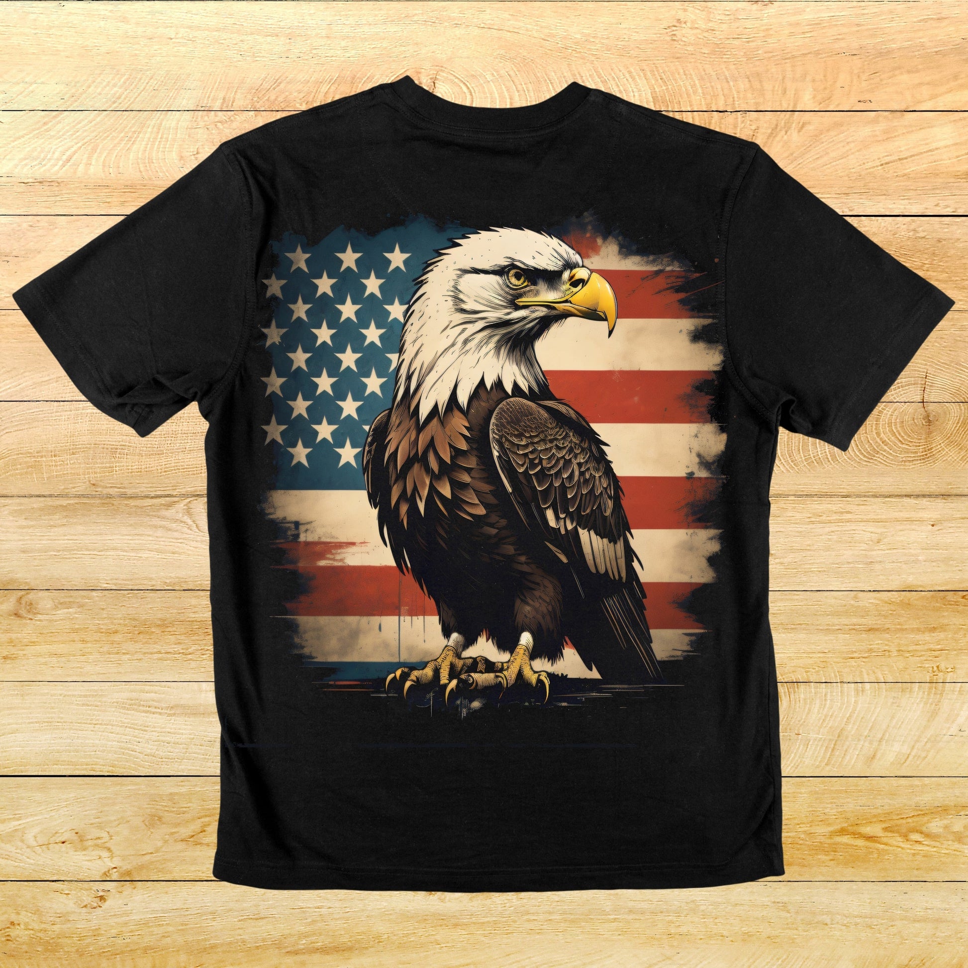 A bald eagle in front of grungy U.S.A Flag - gift idea for veterans Men's t-shirt - Premium t-shirt from Lees Krazy Teez - Just $19.95! Shop now at Lees Krazy Teez