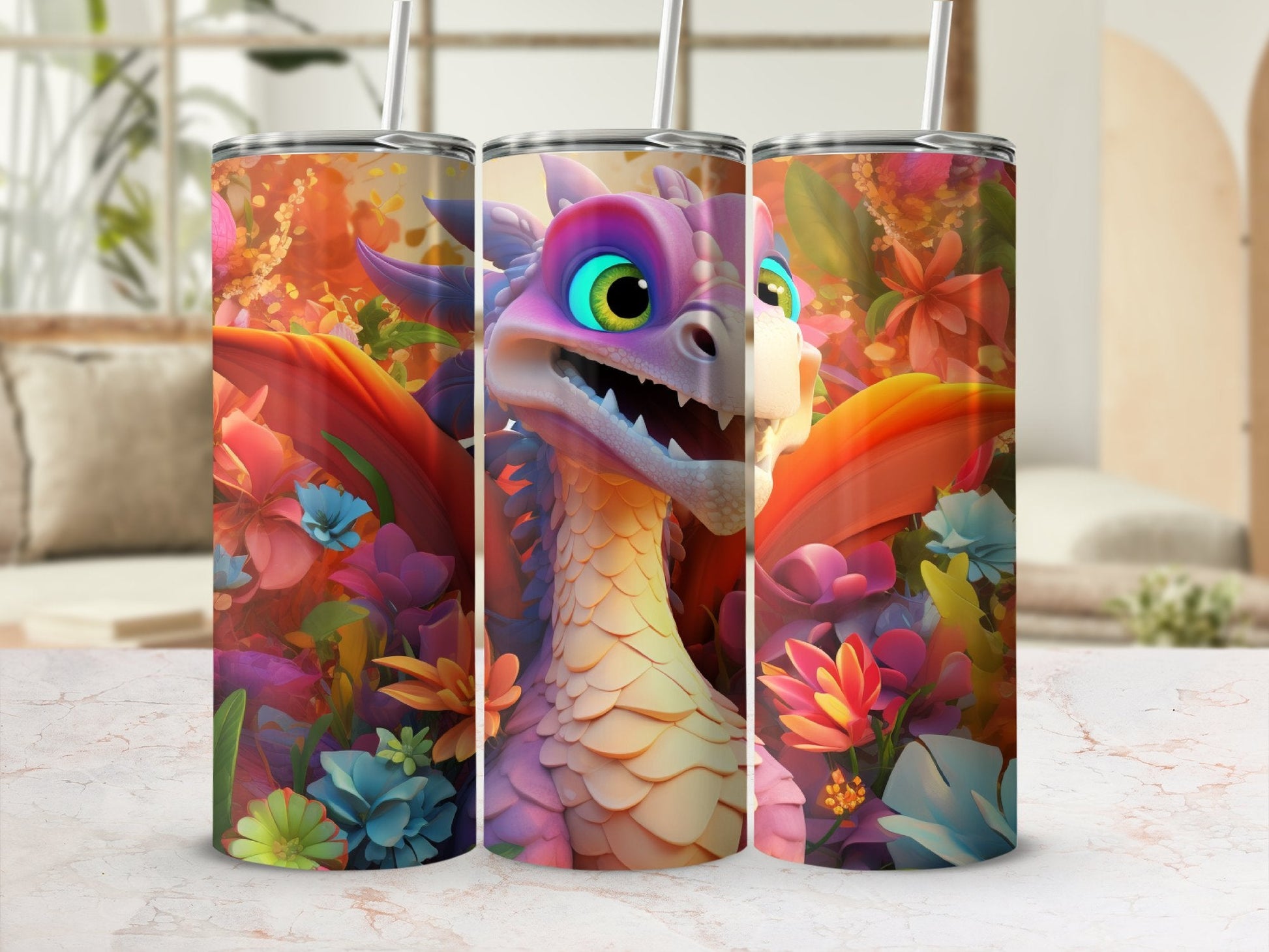 Cartoon Colorful Dragon 20 Oz 20oz skinny tumbler - Premium tumbler from MyDesigns - Just $29.95! Shop now at Lees Krazy Teez