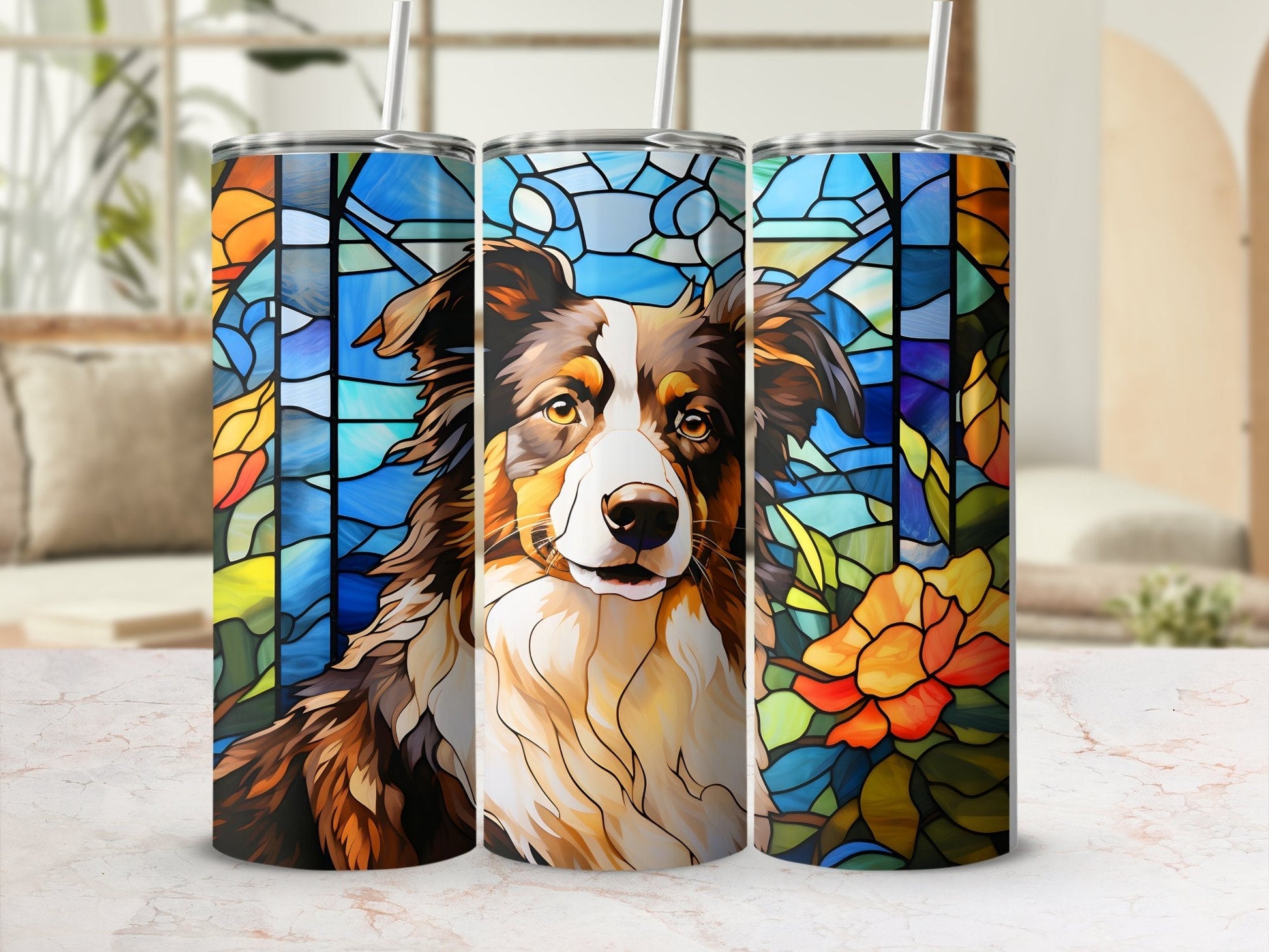 Stained glass awesome dog 20oz skinny sublimation tumbler - Premium tumbler from MyDesigns - Just $29.95! Shop now at Lees Krazy Teez