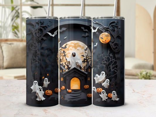 Ghost Halloween under bats and moon tumbler 20oz skinny tumbler - Premium tumbler from MyDesigns - Just $26.95! Shop now at Lees Krazy Teez