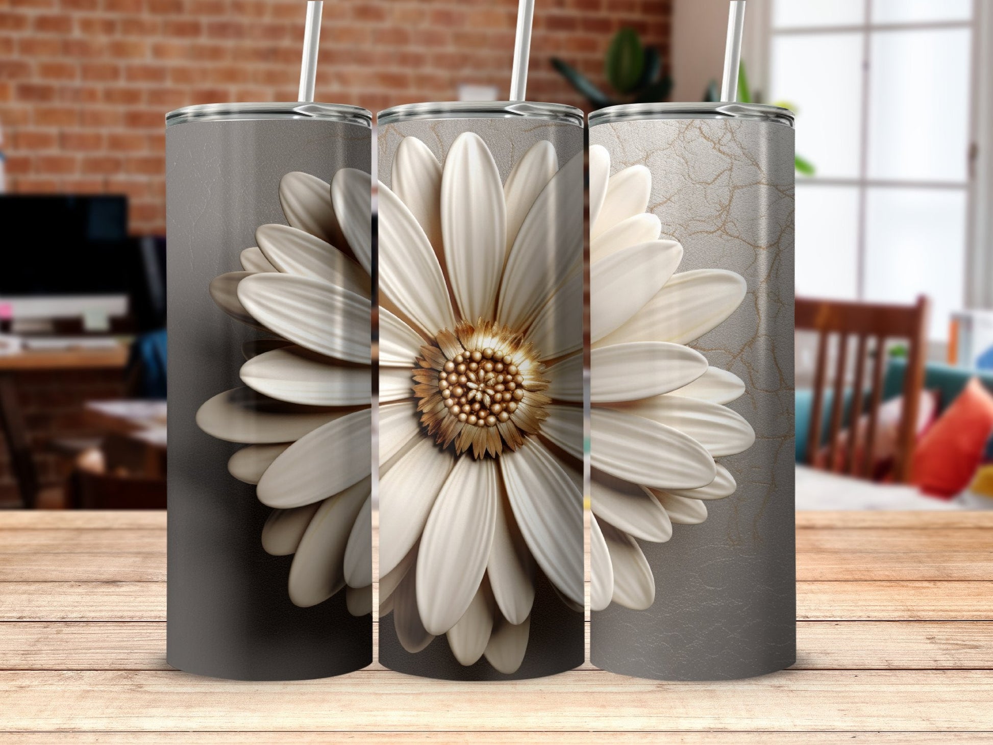 3D Beige Daisy Flower 20 Oz 20oz skinny tumbler - Premium tumbler from MyDesigns - Just $26.95! Shop now at Lees Krazy Teez