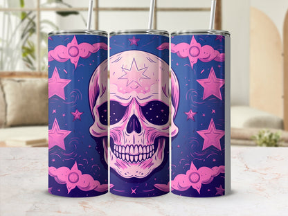 Pink skull under the stars - 20oz skinny sublimation tumbler - Premium tumbler from MyDesigns - Just $29.95! Shop now at Lees Krazy Teez