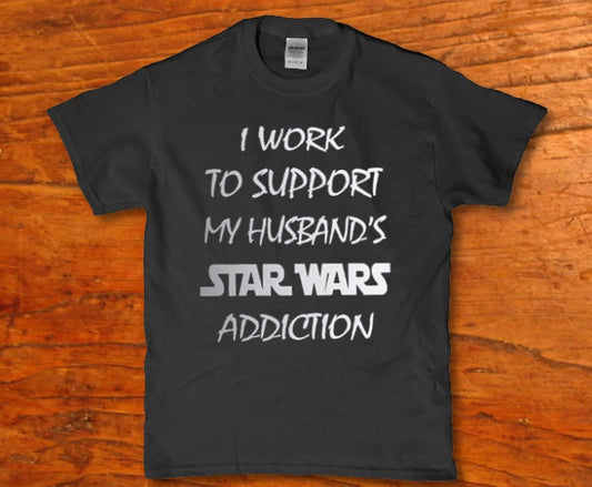 I work to support my husbands star wars addiction - Premium t-shirt from MyDesigns - Just $19.95! Shop now at Lees Krazy Teez
