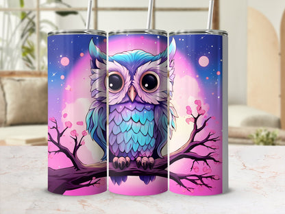 Blue owl under the pink moon 20oz skinny tumbler - Premium tumbler from MyDesigns - Just $29.95! Shop now at Lees Krazy Teez