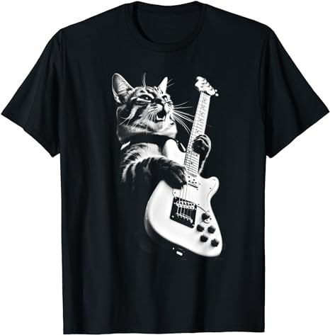 Rock Cat Playing Guitar - Funny Guitar Cat T-Shirt - Premium t-shirt from MyDesigns - Just $19.95! Shop now at Lees Krazy Teez