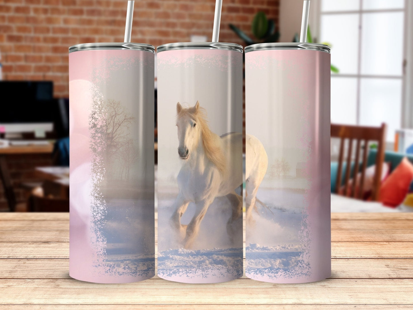 Pink ArhSalamander Winter horse 20oz sublimation tumbler - Premium tumbler from MyDesigns - Just $29.95! Shop now at Lees Krazy Teez