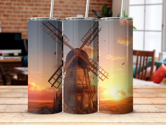 3D Windmill Sunset 20 Oz 20oz skinny tumbler - Premium tumbler from MyDesigns - Just $29.95! Shop now at Lees Krazy Teez