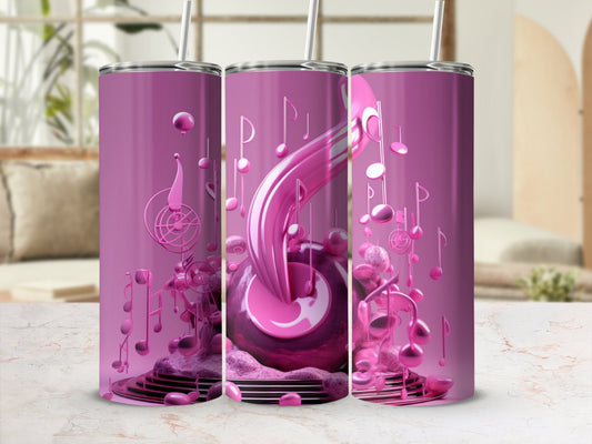 Pink 3D Music Notes 20oz skinny sublimation tumbler - Premium tumbler from MyDesigns - Just $29.95! Shop now at Lees Krazy Teez