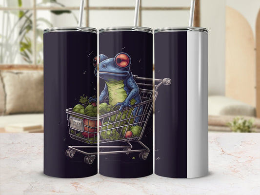 3d blue frog in a shopping cart 20oz skinny tumbler - Premium tumbler from MyDesigns - Just $29.95! Shop now at Lees Krazy Teez