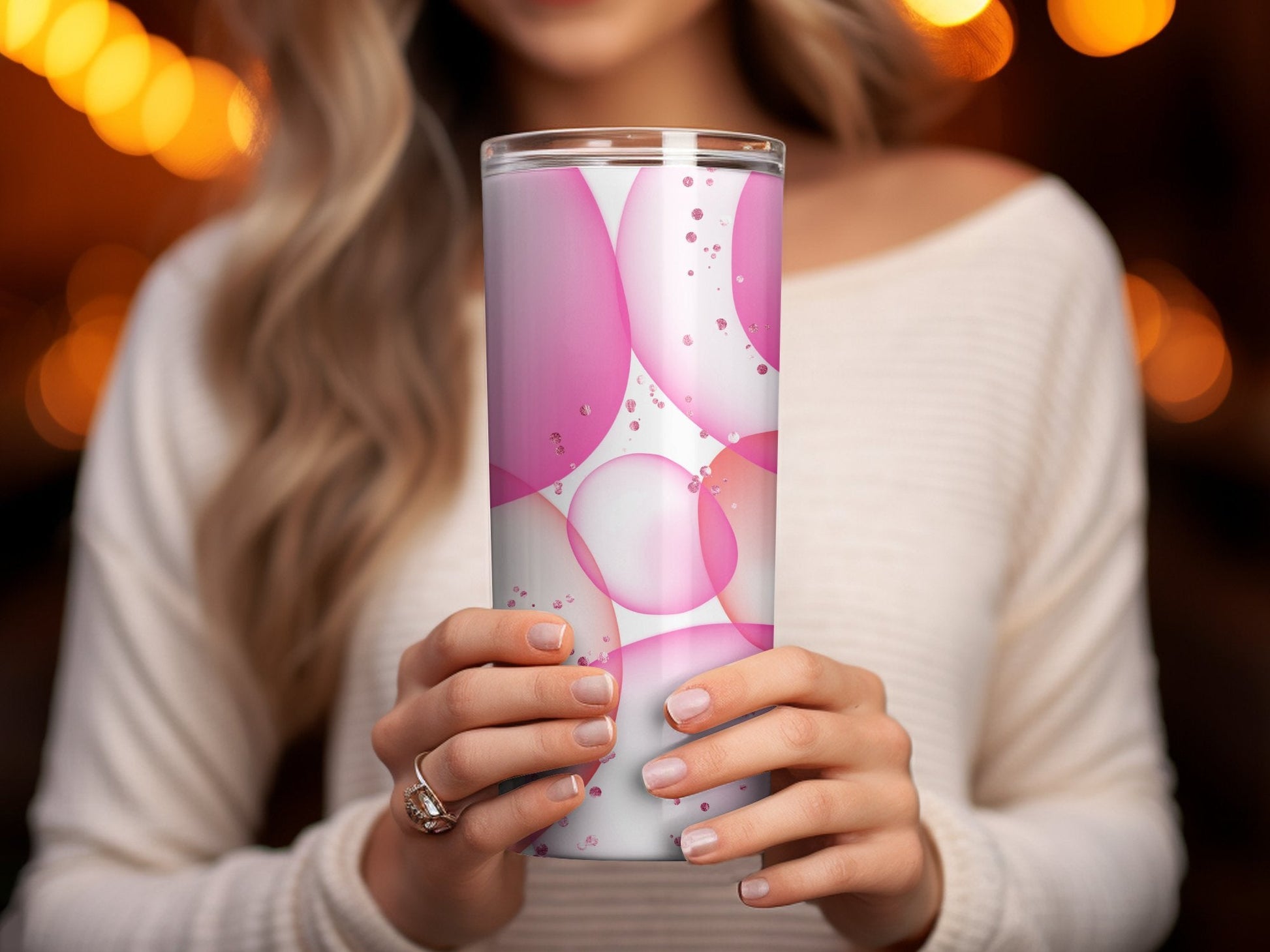 3d unique pink Summer Bubble Glitter 20oz skinny tumbler - Premium tumbler from MyDesigns - Just $29.95! Shop now at Lees Krazy Teez