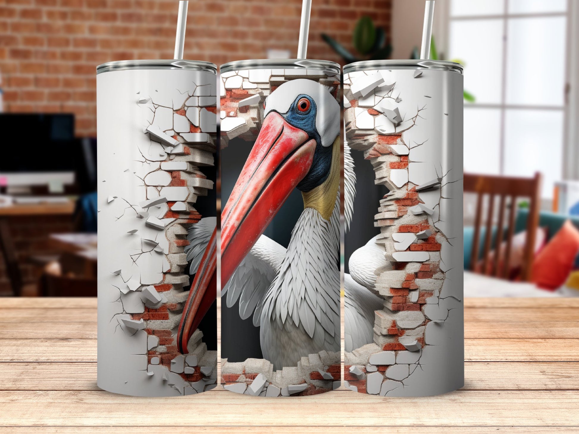 Pelican 3D Cracked Hole 20 Oz - 20oz skinny sublimation tumbler - Premium tumbler from MyDesigns - Just $29.95! Shop now at Lees Krazy Teez