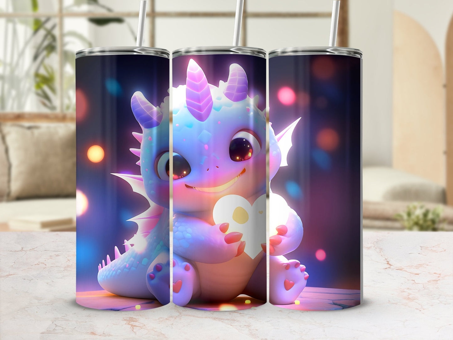 Cute monster holding glowing heart tumbler wrap - Premium tumbler from MyDesigns - Just $26.95! Shop now at Lees Krazy Teez