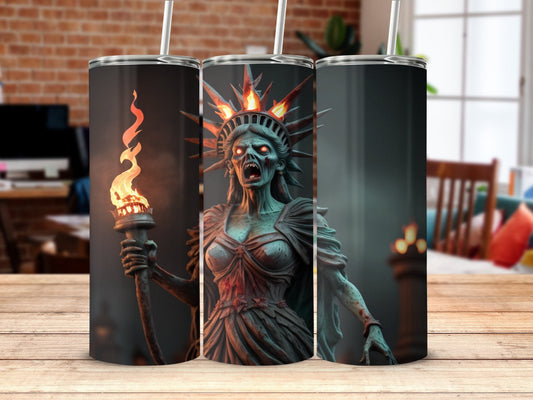 Zombie Lady Statue Of Liberty 20oz skinny horror tumbler - Premium tumbler from MyDesigns - Just $26.95! Shop now at Lees Krazy Teez