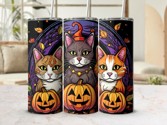 Cats and Pumpkins Halloween 20oz tumbler - Premium tumbler from MyDesigns - Just $29.95! Shop now at Lees Krazy Teez