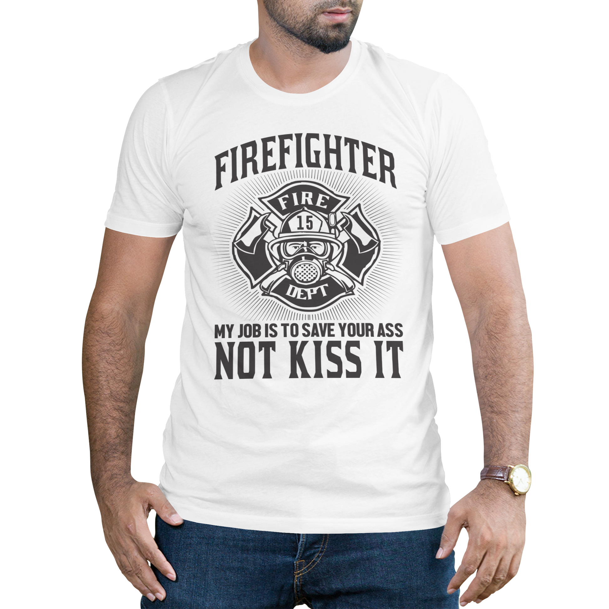 Fire Fighter my job not kiss it t-shirt - Premium t-shirt from MyDesigns - Just $19.95! Shop now at Lees Krazy Teez