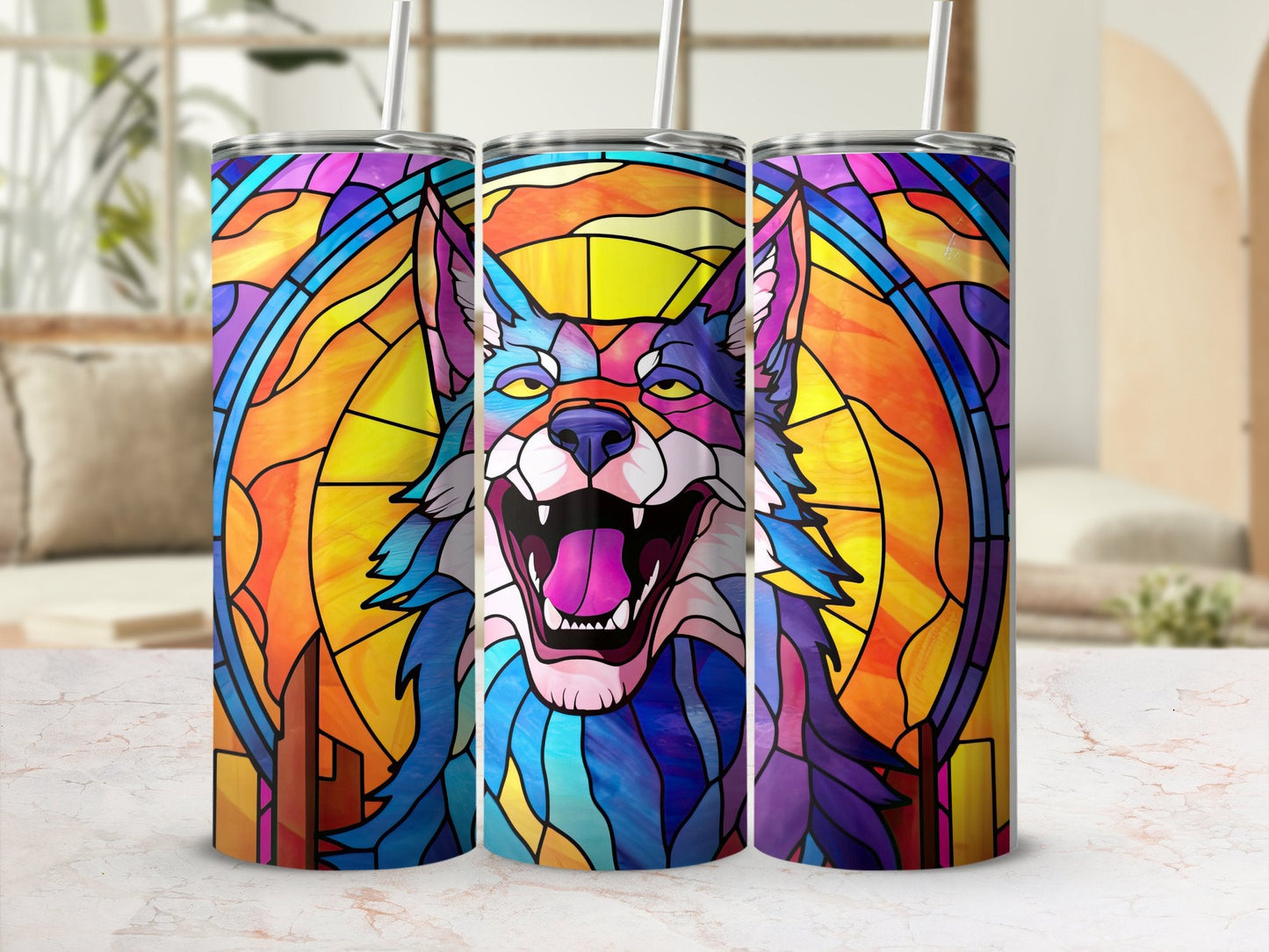 3d wolf high on weed 420 funny 20oz skinny tumbler - Premium tumbler from MyDesigns - Just $29.95! Shop now at Lees Krazy Teez