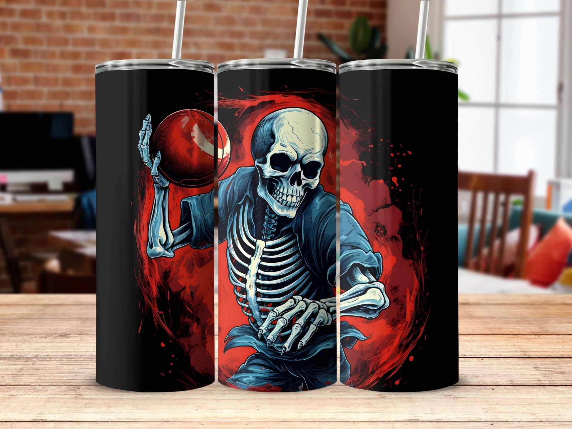 skeleton throwing football 20oz skinny tumbler - Premium tumbler from MyDesigns - Just $29.95! Shop now at Lees Krazy Teez