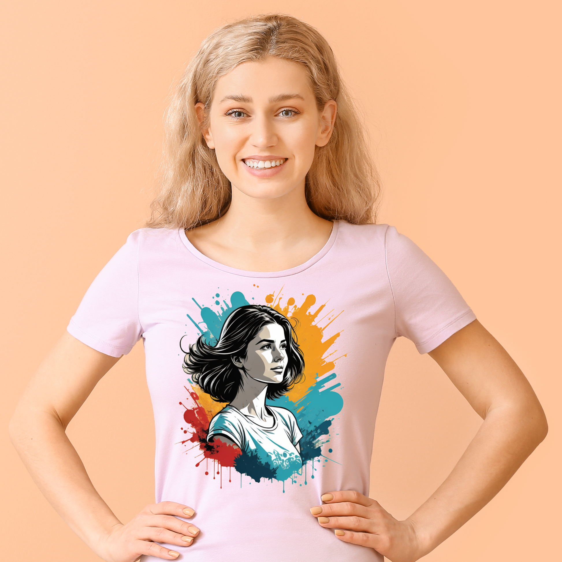 beautiful barbenheimer girl cartoon background splash t shirt - Premium t-shirt from Lees Krazy Teez - Just $21.95! Shop now at Lees Krazy Teez