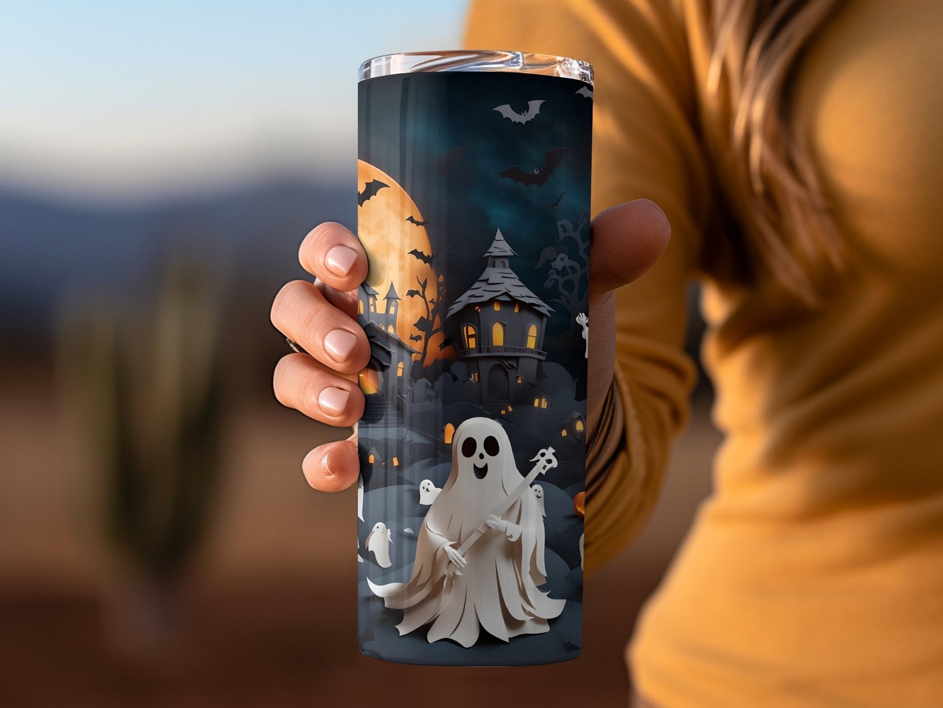 Halloween Party With 3d Ghost rocking 20oz skinny tumbler - Premium tumbler from MyDesigns - Just $26.95! Shop now at Lees Krazy Teez