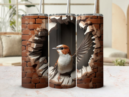 Sparrow 3D Cracked Hole 20oz skinny sublimation tumbler - Premium tumbler from MyDesigns - Just $29.95! Shop now at Lees Krazy Teez