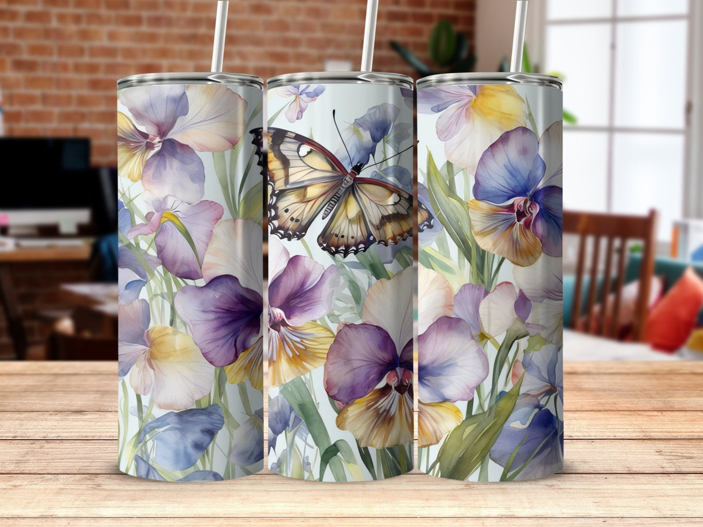 Purple yellow butterflies 20oz skinny sublimation tumbler - Premium tumbler from MyDesigns - Just $29.95! Shop now at Lees Krazy Teez