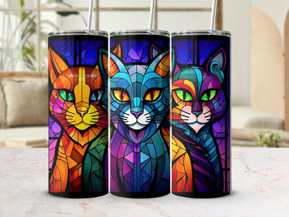 Stained glass cat 20oz skinny sublimation tumbler - Premium tumbler from MyDesigns - Just $29.95! Shop now at Lees Krazy Teez