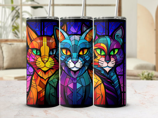Stained glass cat 20oz skinny sublimation tumbler - Premium tumbler from MyDesigns - Just $29.95! Shop now at Lees Krazy Teez