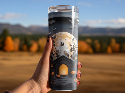 Ghost Halloween under bats and moon tumbler 20oz skinny tumbler - Premium tumbler from MyDesigns - Just $26.95! Shop now at Lees Krazy Teez