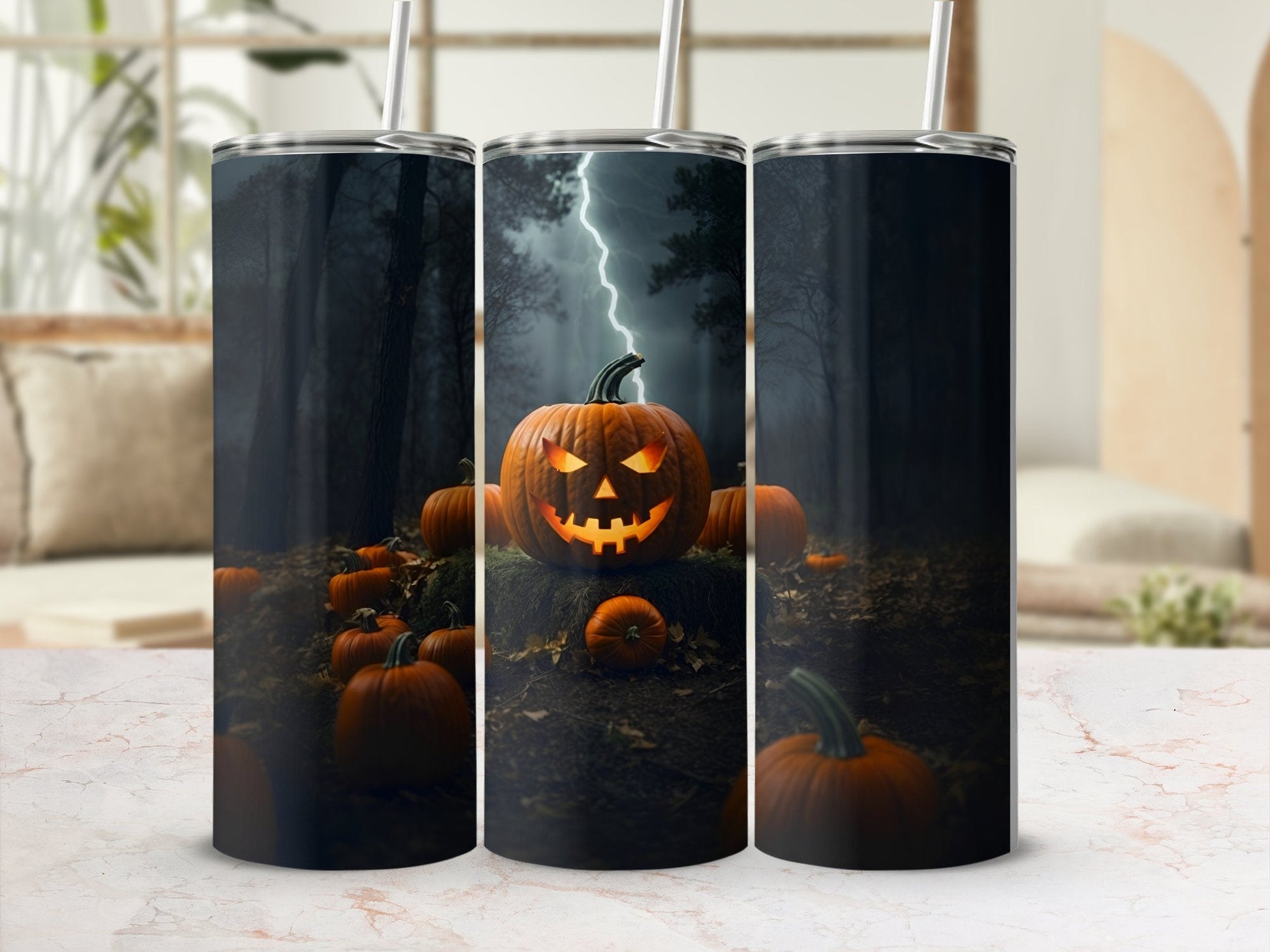 Jack o Lantern storm 20oz horror Halloween tumbler - Premium tumbler from MyDesigns - Just $26.95! Shop now at Lees Krazy Teez