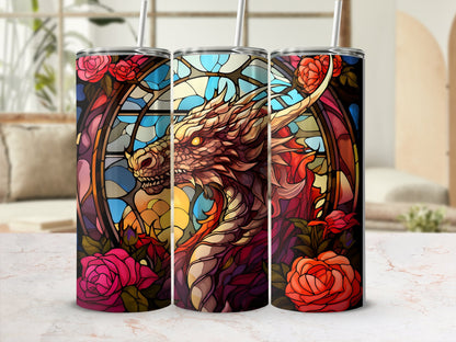 stained glass orange dragon 20oz skinny sublimation tumbler - Premium tumbler from MyDesigns - Just $29.95! Shop now at Lees Krazy Teez