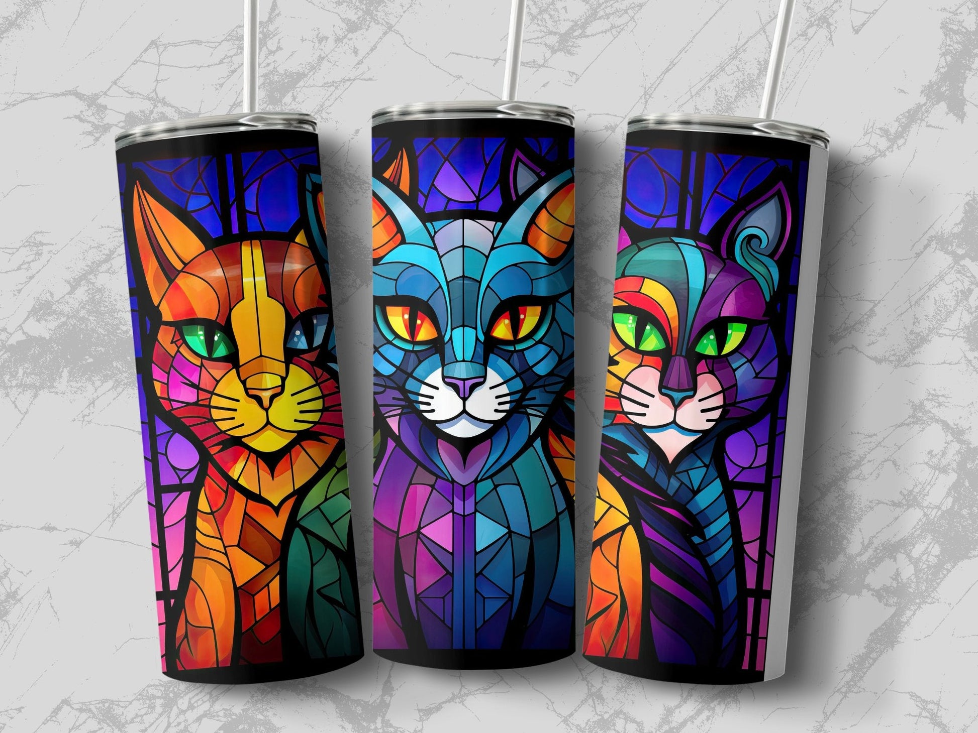 Stained glass cat 20oz skinny sublimation tumbler - Premium tumbler from MyDesigns - Just $29.95! Shop now at Lees Krazy Teez