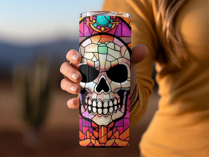 3d skull stained glass 20oz skinny tumbler - Premium tumbler from MyDesigns - Just $29.95! Shop now at Lees Krazy Teez