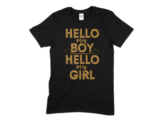 Hello my boy Hello my girl t-shirt - Premium t-shirt from MyDesigns - Just $18.95! Shop now at Lees Krazy Teez