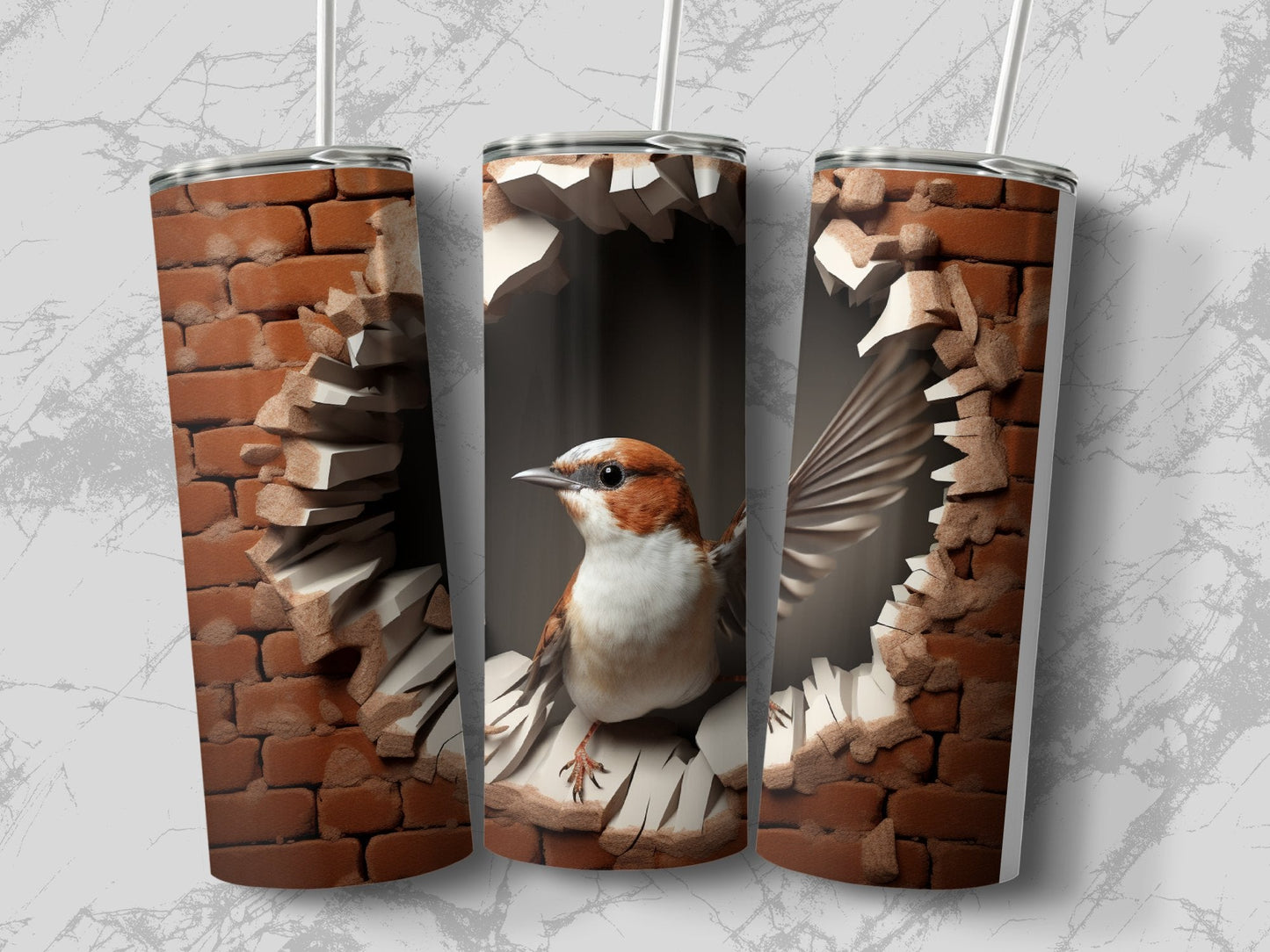 Sparrow 3D Cracked Hole 20oz skinny sublimation tumbler - Premium tumbler from MyDesigns - Just $29.95! Shop now at Lees Krazy Teez