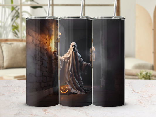 White ghost Halloween haunted house decor 20oz tumbler - Premium tumbler from MyDesigns - Just $29.95! Shop now at Lees Krazy Teez