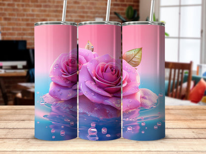 3D Pink Roses Water 20 Oz 20oz skinny tumbler - Premium tumbler from MyDesigns - Just $29.95! Shop now at Lees Krazy Teez