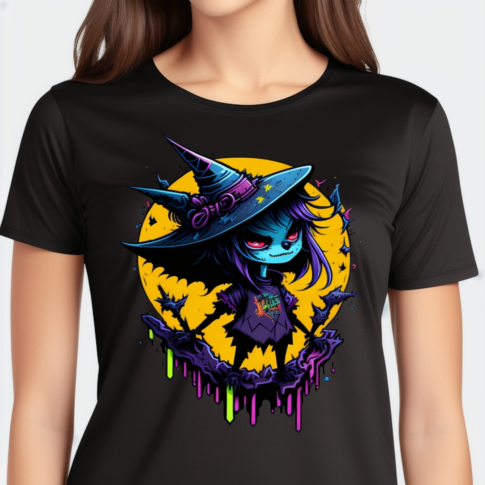 Cute evil witch scary Halloween colorful graffiti illustration Women's tee - Premium t-shirt from Lees Krazy Teez - Just $16.95! Shop now at Lees Krazy Teez