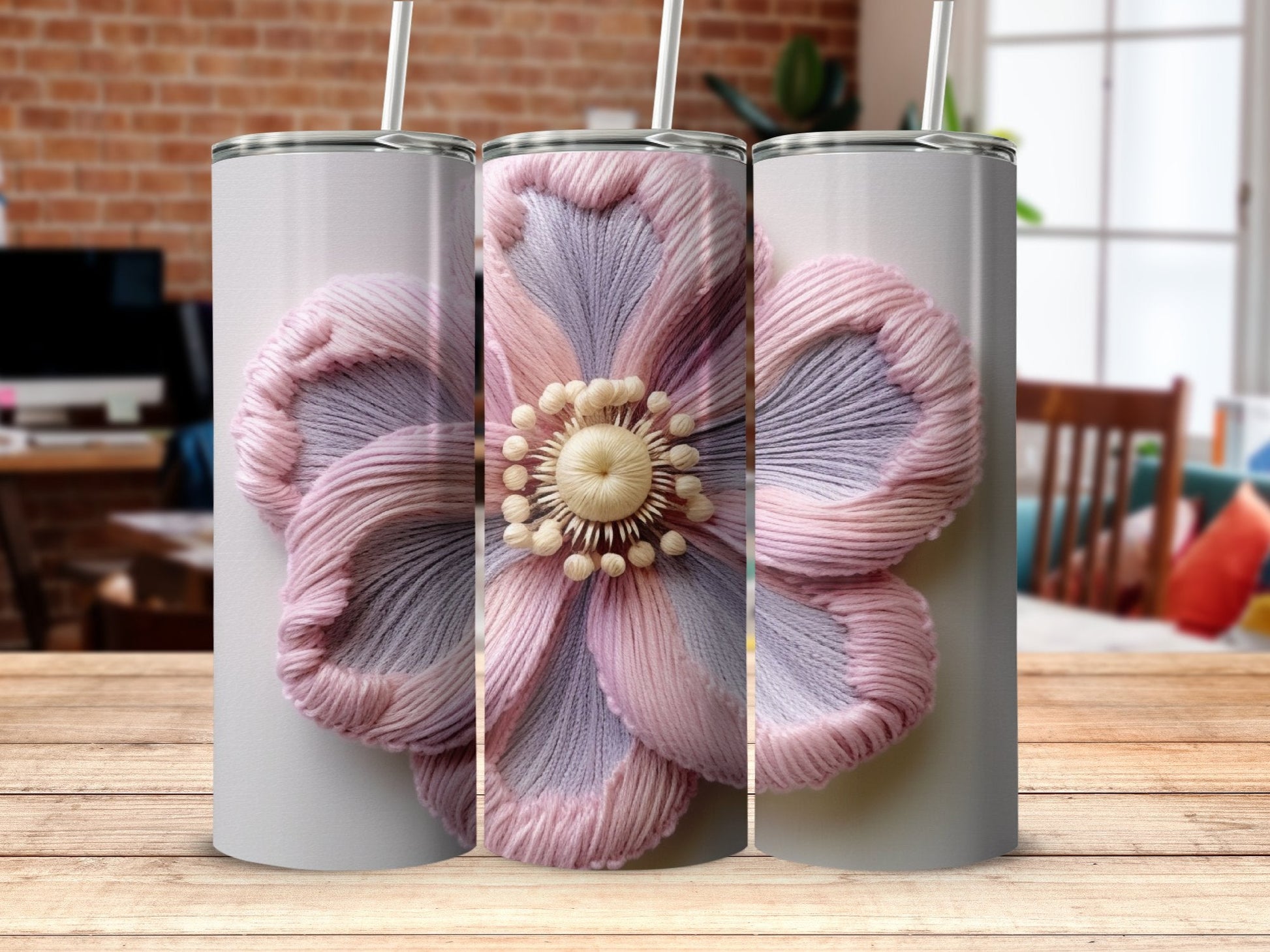 Pastel 3D Flower Embroidered 20 Oz - 20oz skinny sublimation tumbler - Premium tumbler from MyDesigns - Just $29.95! Shop now at Lees Krazy Teez