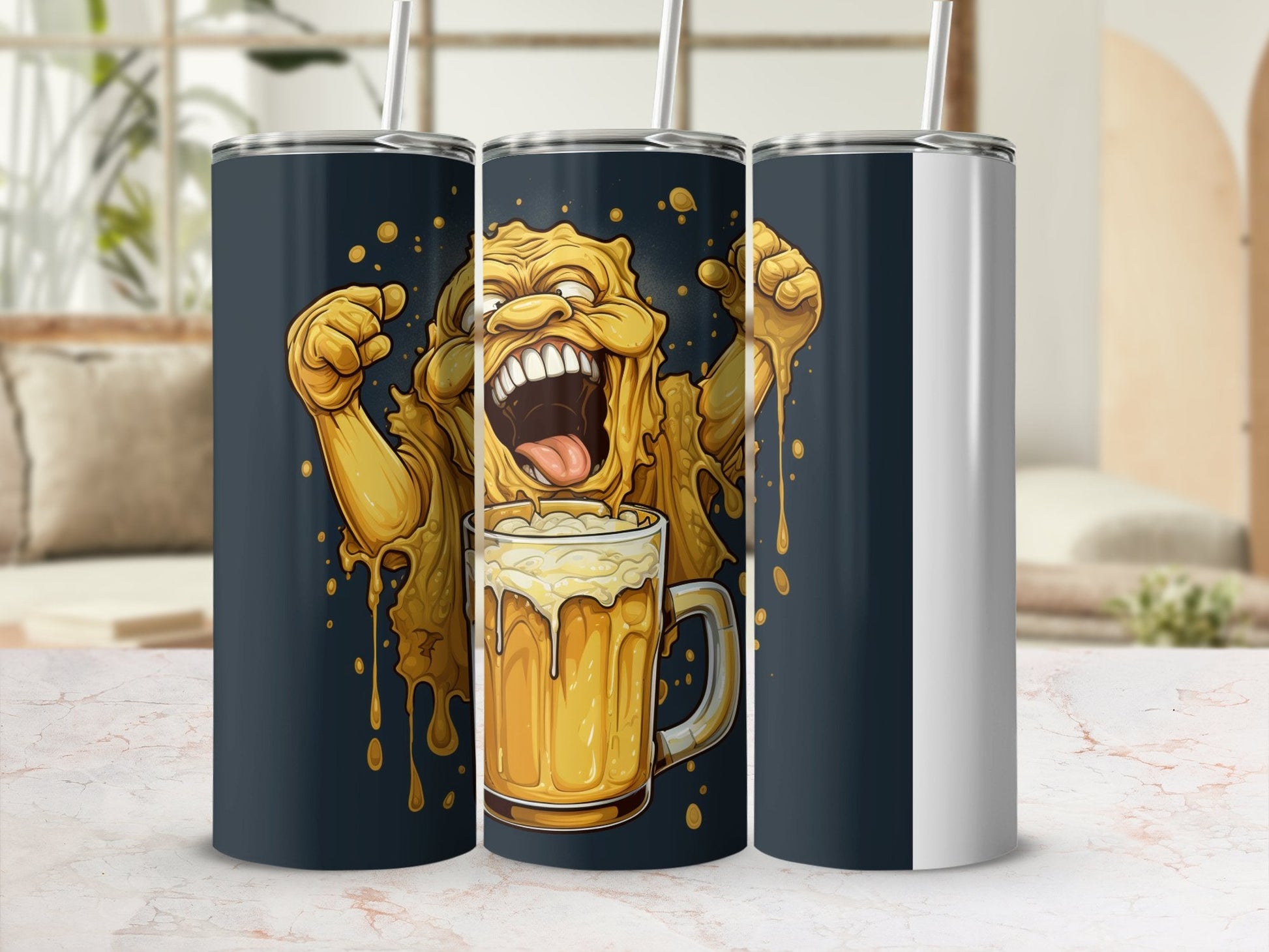 3d yellow monster drinking 20oz tumbler - Premium tumbler from MyDesigns - Just $29.95! Shop now at Lees Krazy Teez