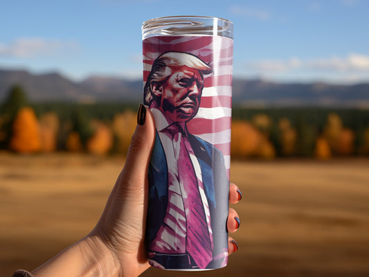 Donald Trump wrapped in U.S flag 20oz skinny tumbler - Premium tumbler from MyDesigns - Just $29.95! Shop now at Lees Krazy Teez