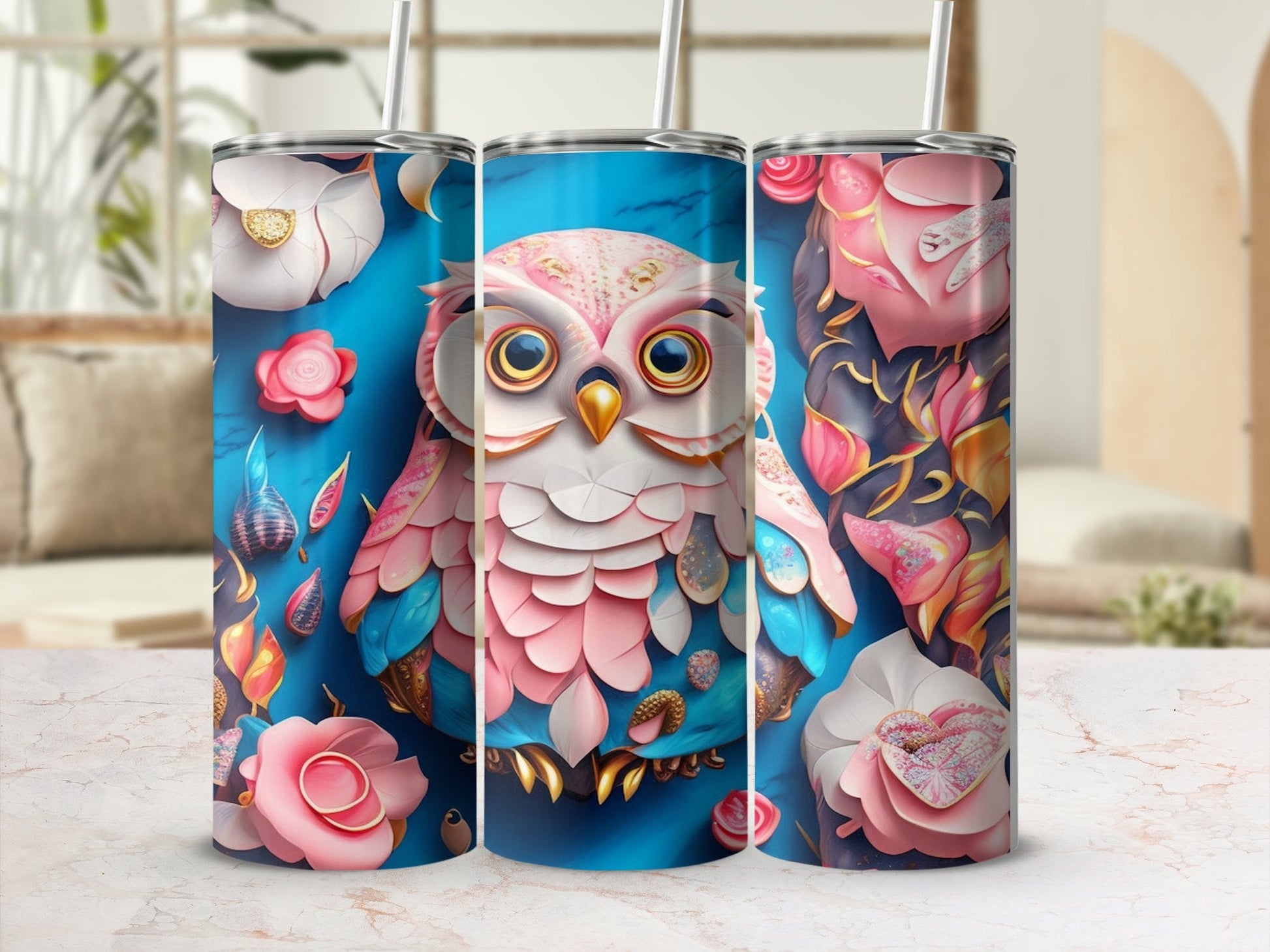 3d pinkowl Pastle 20oz tumbler 20oz skinny tumbler - Premium tumbler from MyDesigns - Just $29.95! Shop now at Lees Krazy Teez